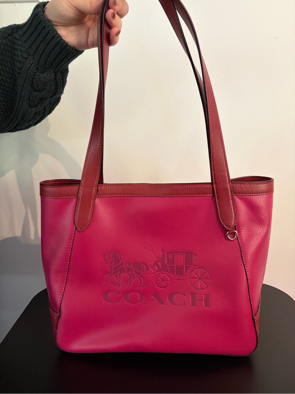 Coach Pink Tote with  brown trim and Embossed Logo